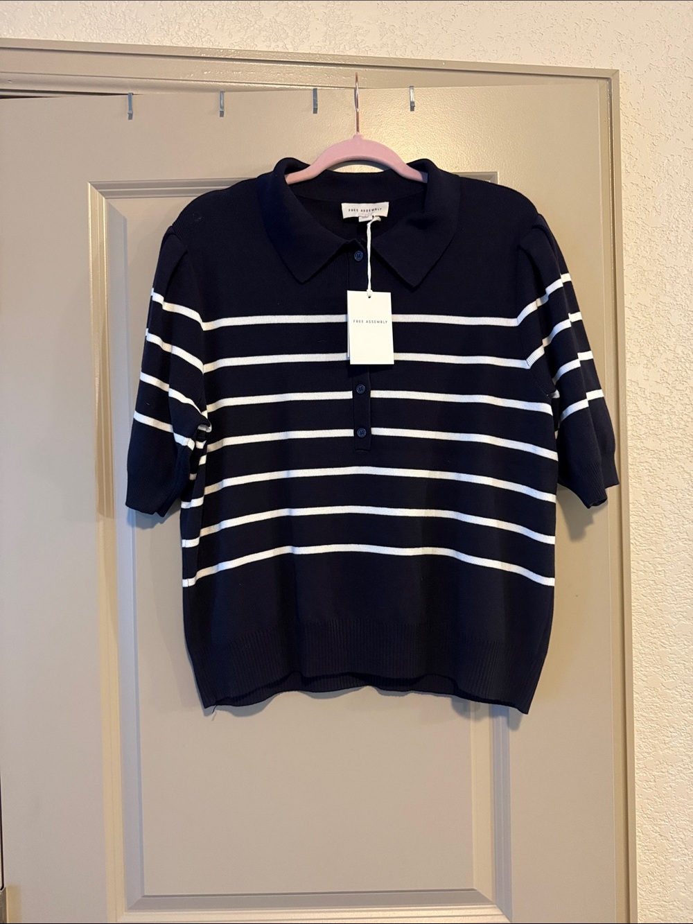 Black & White Striped Polo Sweater